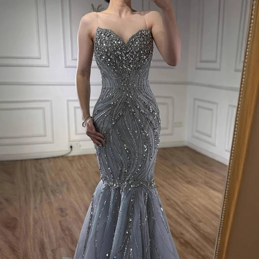 Luxury Pink Beaded Mermaid Evening Dress LA73124 - SERENE HILL
