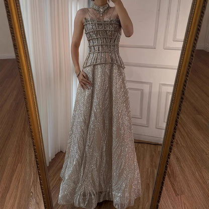 Luxury Nude Beaded A-Line Evening Dress for Women Formal Occasion LA73163 - SERENE HILL