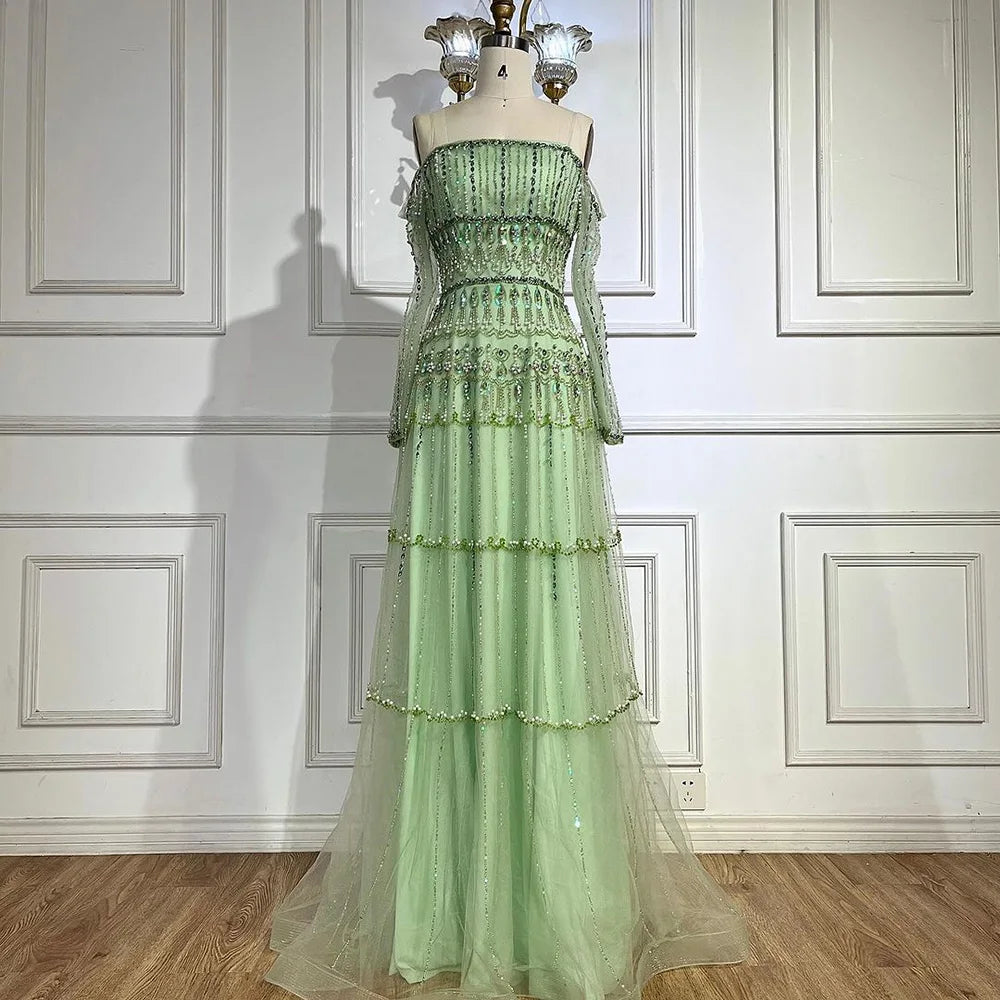 Luxury Sage Green Beaded Mermaid Evening Dress LA72350 - SERENE HILL