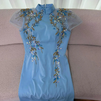 Luxury Mint Beaded Satin Mermaid Evening Dress with LA72797 - SERENE HILL