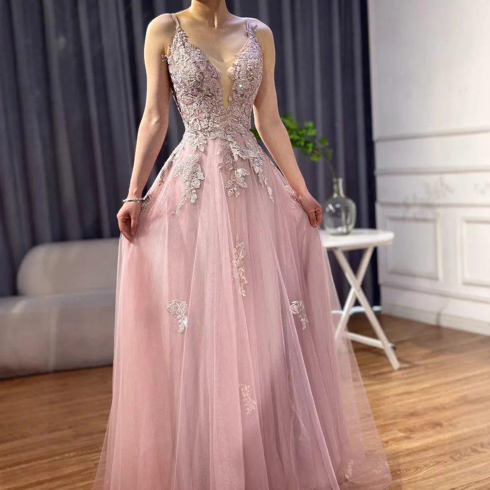 Luxury Sage Green Lace A-Line Prom Dress with Spaghetti Straps LA73005 - SERENE HILL