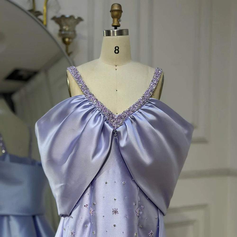 Lilac Off Shoulder Lilac Evening Dress with Cape Beaded Wedding Party Gowns LA72529 - SERENE HILL