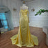 Elegant Yellow Mermaid Beaded Evening Gown with Detachable Sleeves LA72777 - SERENE HILL