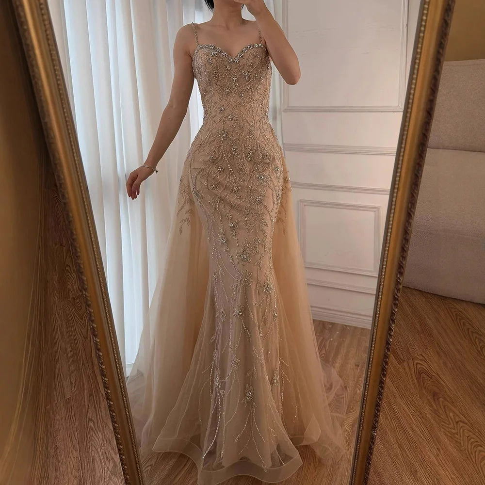 Luxury Nude Beaded Evening Dress with Overskirt 2025 LA73121 - SERENE HILL