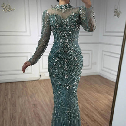 Luxury Pink Beaded Mermaid Evening Dress Long Sleeve LA73158 - SERENE HILL