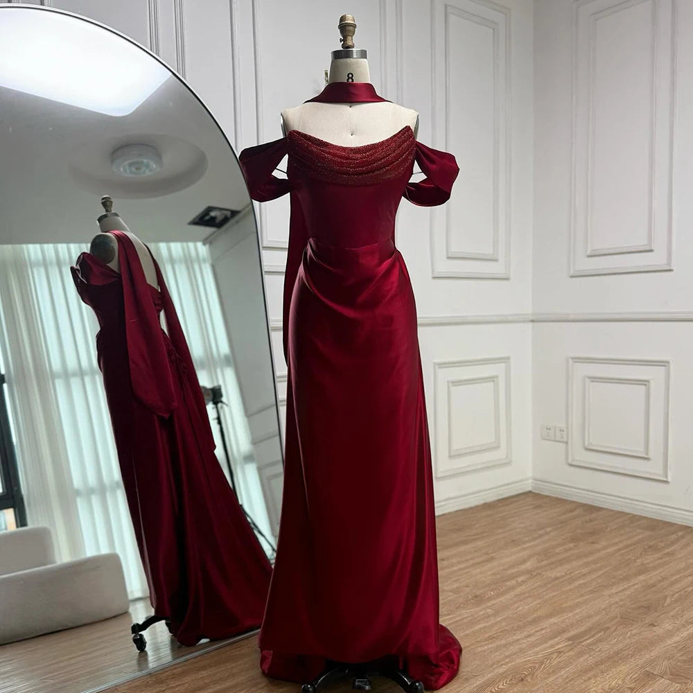 Luxury Wine Red Satin Evening Dress Elegant Gown LA73168 - SERENE HILL