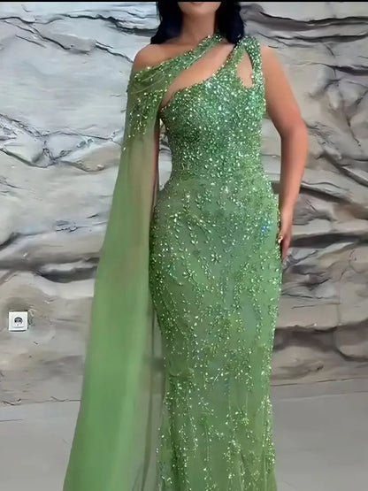 Luxury Green Beaded A-Line Evening Dress LA73424 - SERENE HILL