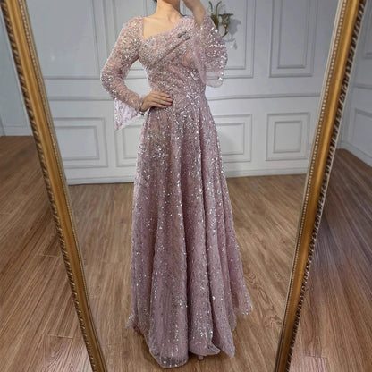 Luxury Turquoise Beaded A-Line Evening Dress with Puffy Sleeves LA73177 - SERENE HILL