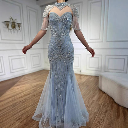 Luxury Nude Beaded High Neck Mermaid Evening Dress LA72897 - SERENE HILL