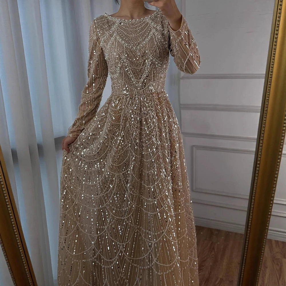 Luxury Olive Green Beaded A-Line Modest Evening Dress Plus Size LA72738B   SERENE HILL