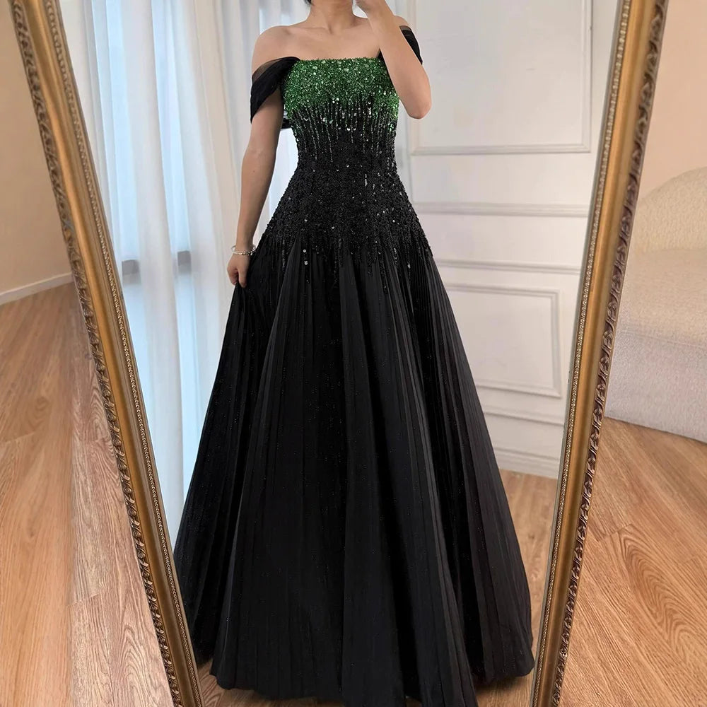 Luxury Beaded Black Green Off Shoulder Dubai Evening Dress for Party LA72406 Black Green / 14 Luxury Beaded Black Green Off Shoulder Dubai Evening Dress for Party LA72406 Black Green / 14
