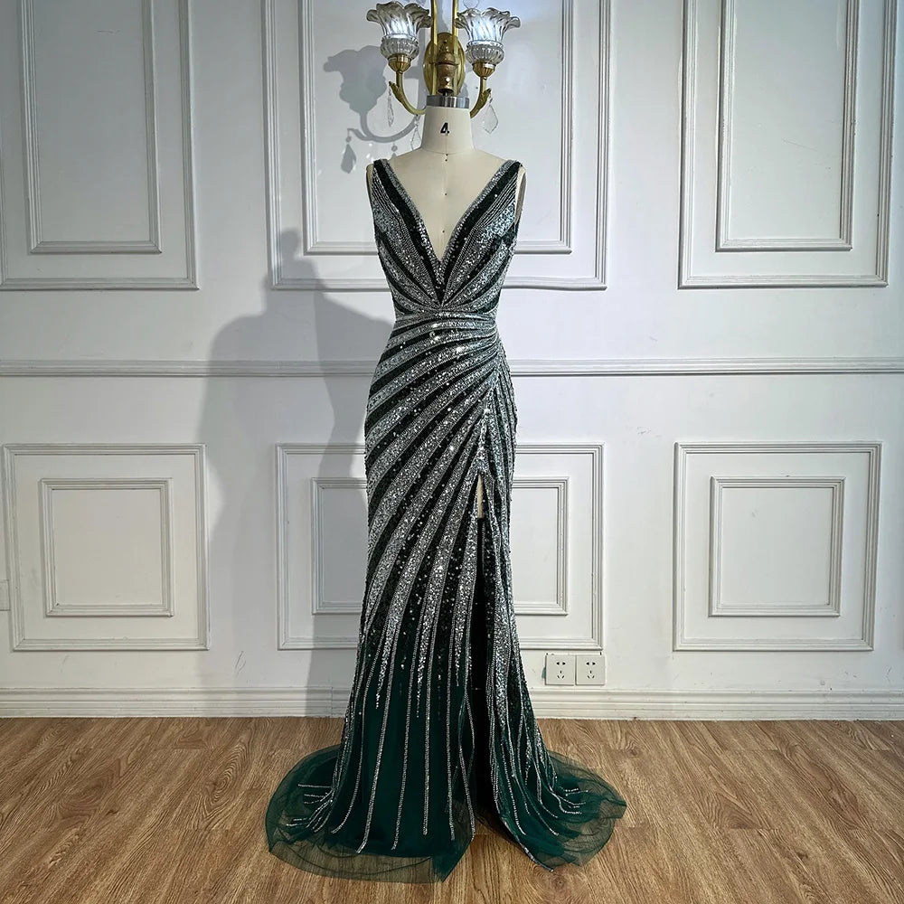 Luxury Green Beaded Mermaid Prom Dress with Split LA72613 - SERENE HILL