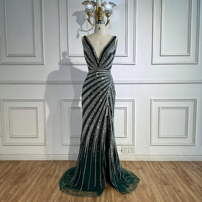Luxury Green Beaded Mermaid Prom Dress with Split LA72613 - SERENE HILL
