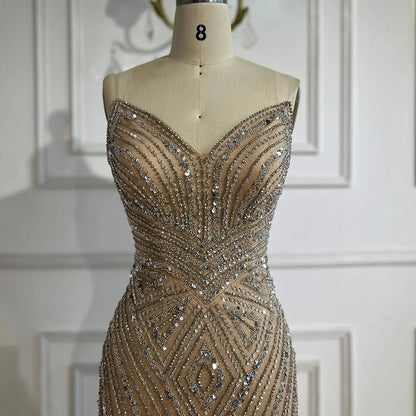 Luxury Nude V Neck Beaded Mermaid Evening Dress Sleeveless LA72981 - SERENE HILL