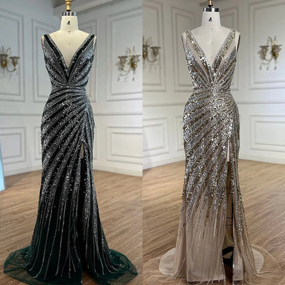 Luxury Green Beaded Mermaid Prom Dress with Split LA72613 - SERENE HILL