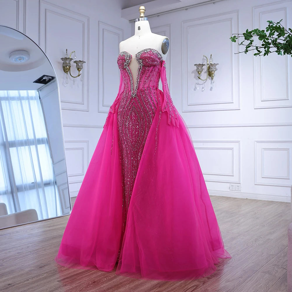 Luxury Blue Mermaid Evening Dress with Gloves and Overskirt LA72582 - SERENE HILL