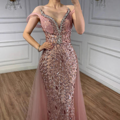 Serene Hill Pink Beaded Off Shoulder Evening Dress LA73413 - SERENE HILL