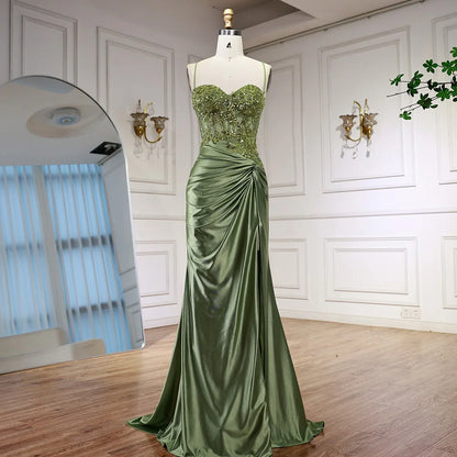 Luxury Sage Green Satin Prom Dress with Slit LA73032 - SERENE HILL