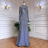 Luxury Blue Beaded Tassel Mermaid Evening Dress Dubai Style LA71986 - SERENE HILL