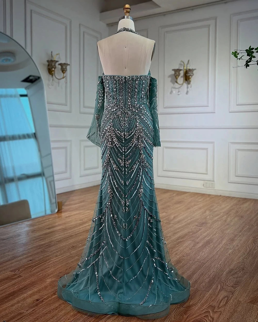Luxury Turquoise Halter Mermaid Evening Dress LA72980 nude / 8