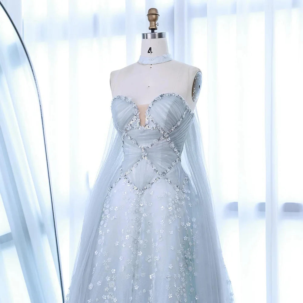Luxury Dubai Arabic Light Blue Dreamy A-Line Evening Dress LA73099 - SERENE HILL