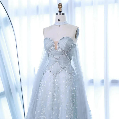 Luxury Dubai Arabic Light Blue Dreamy A-Line Evening Dress LA73099 - SERENE HILL