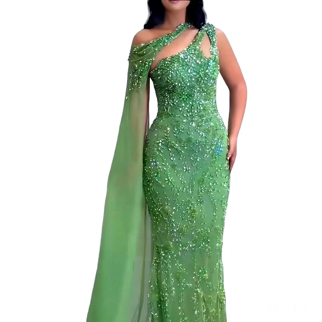 Luxury Green Beaded A-Line Evening Dress LA73424 - SERENE HILL