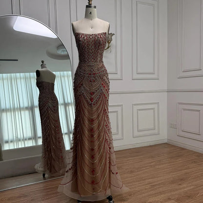 Luxury Green Beaded Saudi Arabic Evening Gown for Formal Occasion LA72842 - SERENE HILL