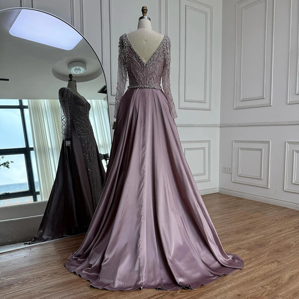 Luxury Muslin Blue hijab Evening Dress With Long Sleeves LA72963 - SERENE HILL