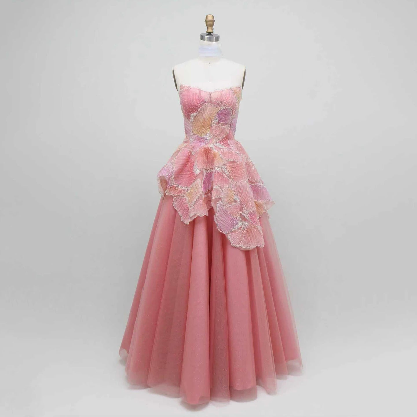 Luxury Peach Floral Appliqué A-Line Sparkly Evening Dress LA73185 - SERENE HILL