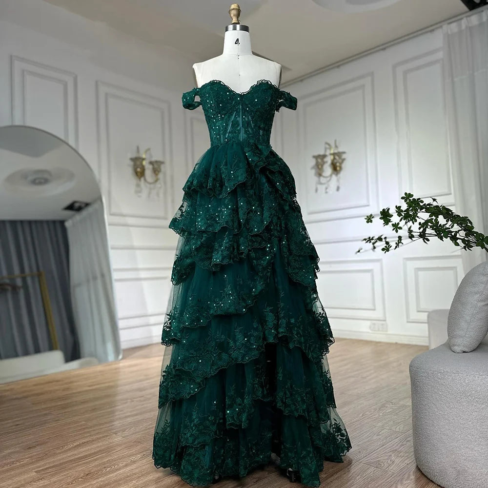 SERENE HILL A-Line/Princess Tulle Lace er Court Train Prom Dress With Ruffles Sequins LA72586 - SERENE HILL