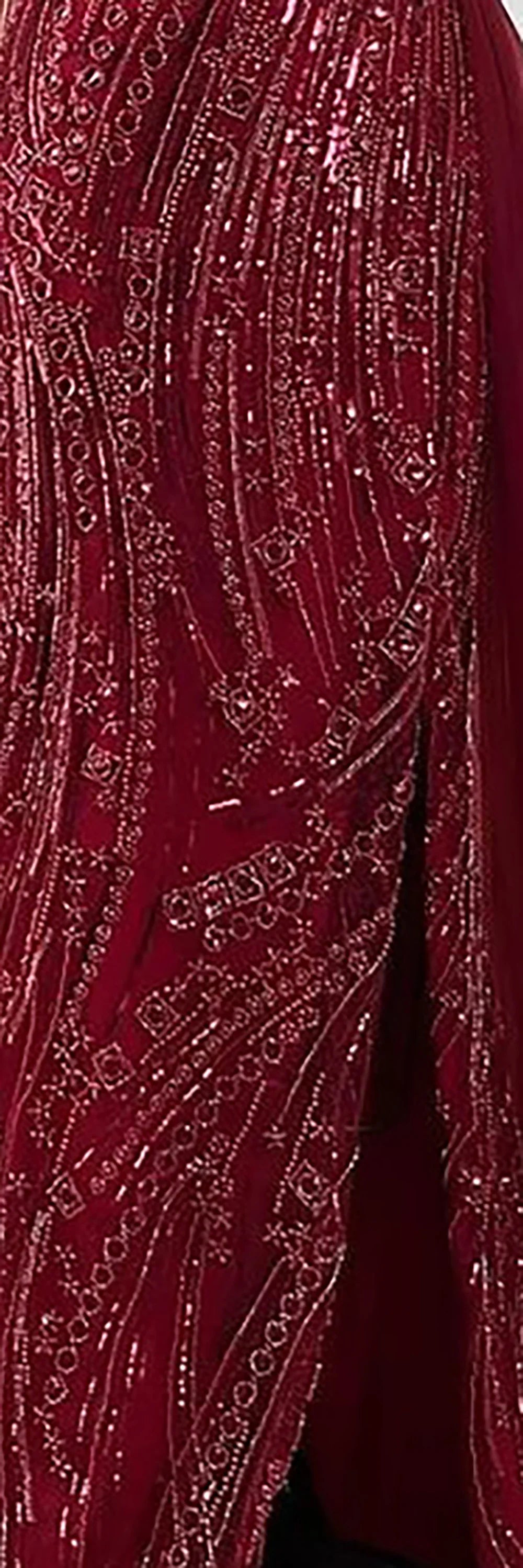 Orange Beaded Evening Dress with Slit Spaghetti Straps LA72542 - SERENE HILL