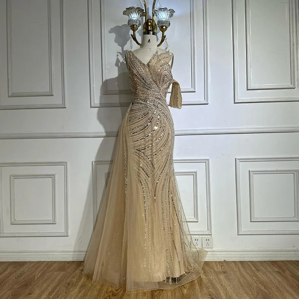 Luxury Dubai Arabic Pink Mermaid Elegant One Shoulder Beaded Long Evening Dresses Gowns for Formal Occasion LA72662A - SERENE HILL