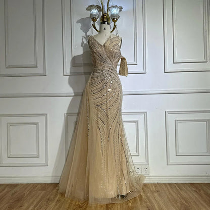 Luxury Dubai Arabic Pink Mermaid Elegant One Shoulder Beaded Long Evening Dresses Gowns for Formal Occasion LA72662A - SERENE HILL