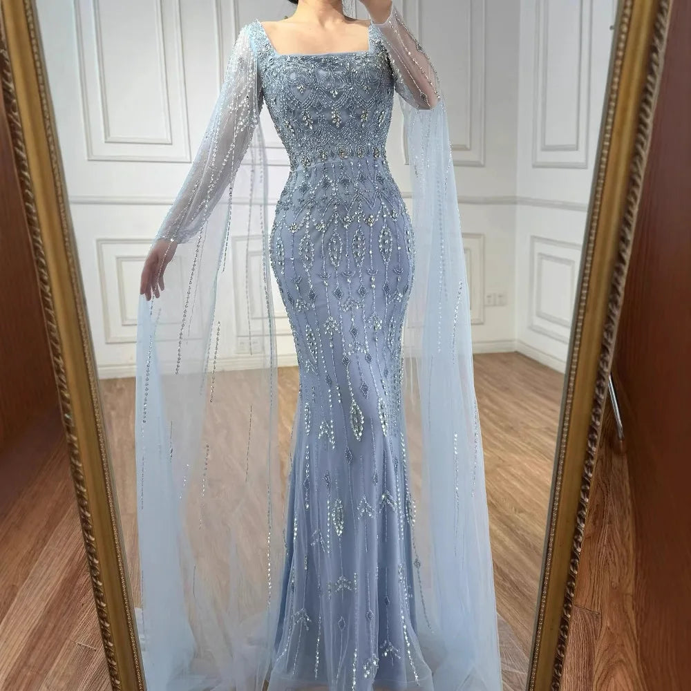 Luxury Modest Caramel Evening Dress with Sleeves Cape LA72966 - SERENE HILL