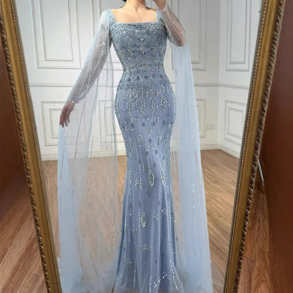 Luxury Modest Caramel Evening Dress with Sleeves Cape LA72966 - SERENE HILL