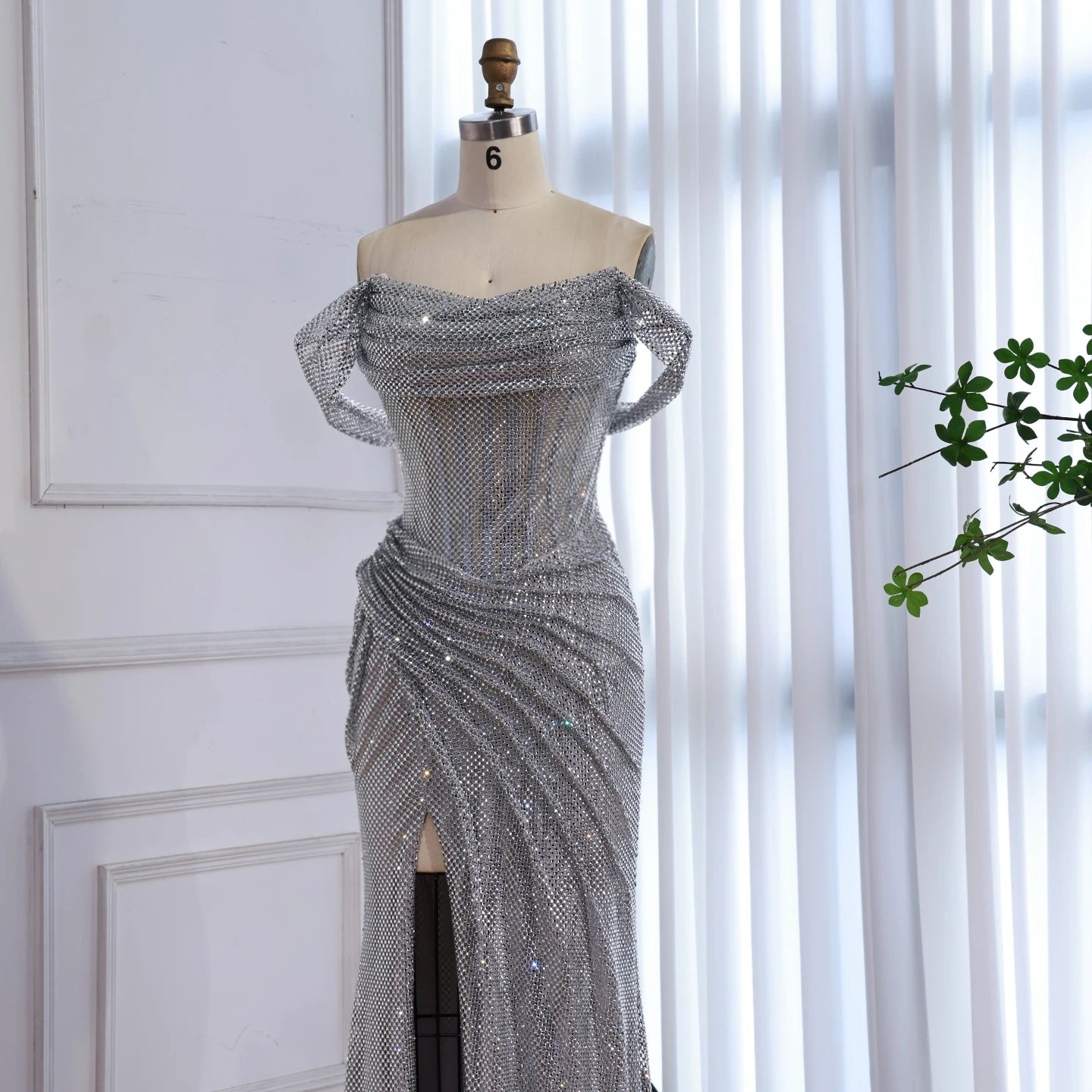 Luxury Silver Diamond Corset Off Shoulder Mermaid Evening Dress LA73410 wine red / 14