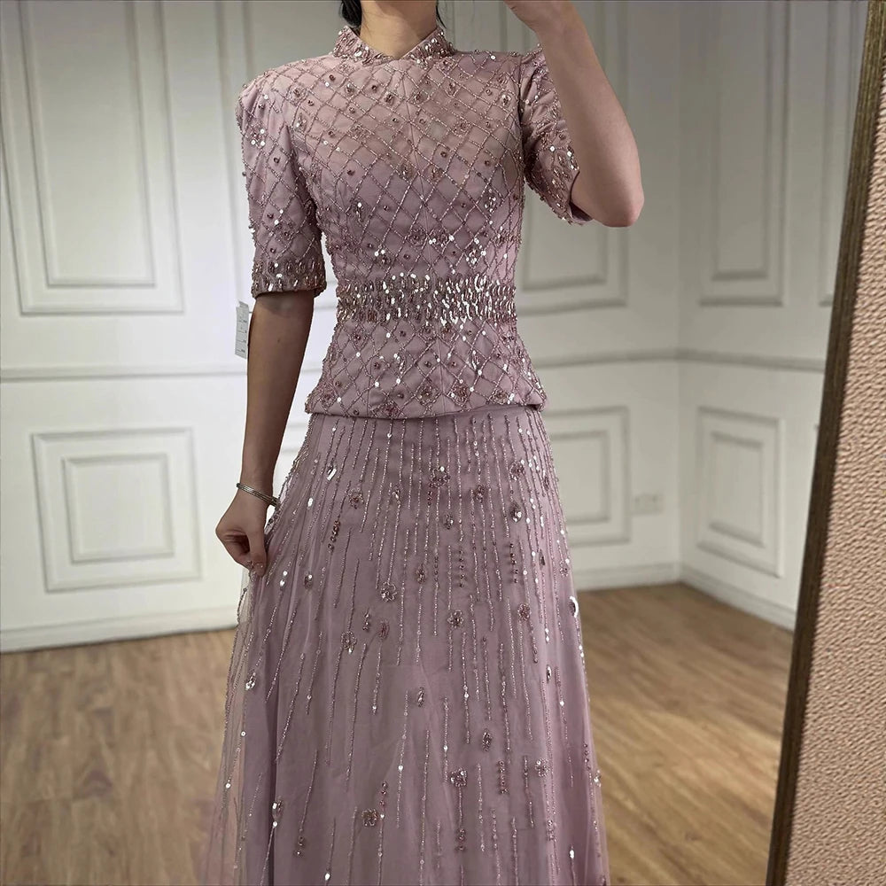 Luxury Designer Arabic Pink Evening Dress LA72955 - SERENE HILL