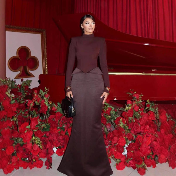 Elegant Brown French Simple Mermaid Evening Dress Minimalist LA73321