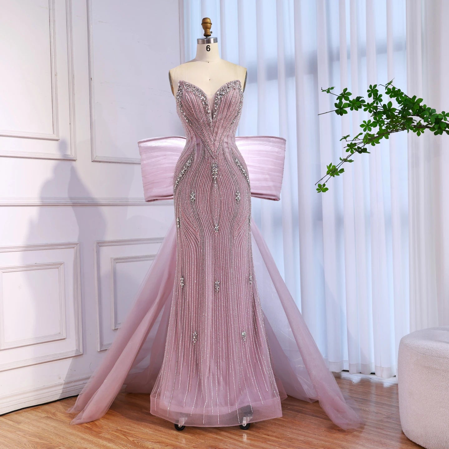 Luxury Designer Pink Mermaid Evening Dress with Big Bow LA73061 - SERENE HILL