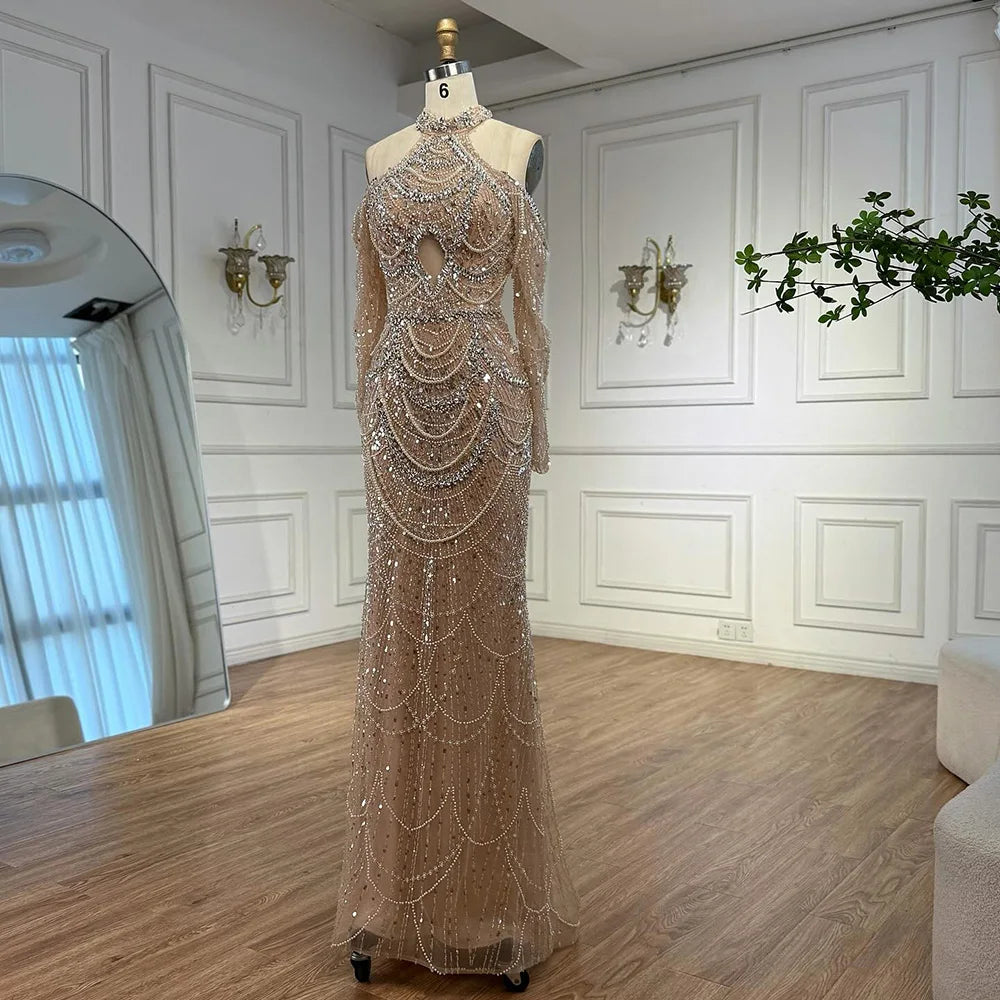 Nude Cutout Luxury Evening Dress Dubai Style for Women LA72607 - SERENE HILL