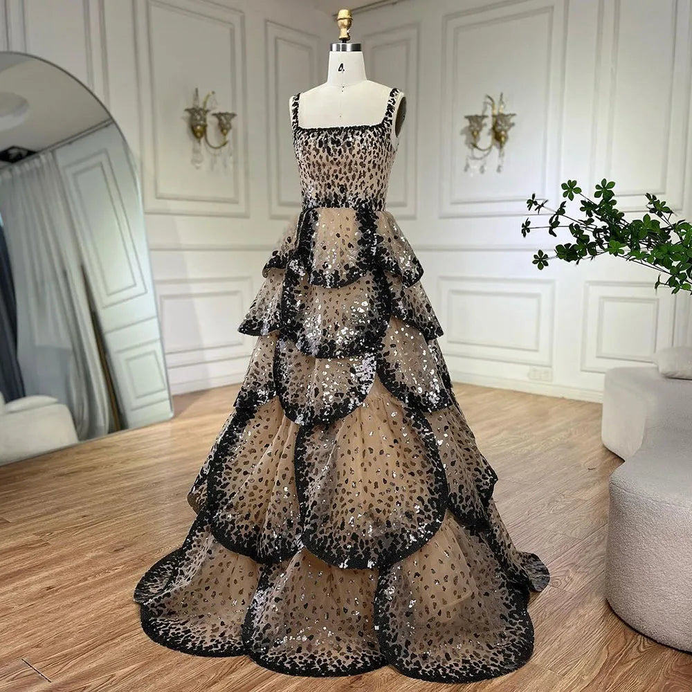 Designer Sparkly Sequin Tiered Ruffles Ball Gown Evening Dress LA72505 Black / 16 Designer Sparkly Sequin Tiered Ruffles Ball Gown Evening Dress LA72505 Black / 16