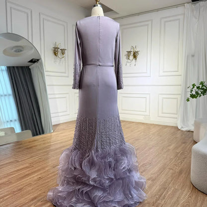 Luxury Lilac Ruffles Dubai Evening Dress Saudi Wedding Party LA72952 - SERENE HILL