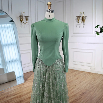 Luxury Sage Green Muslim Beaded Evening Dress LA72805A - SERENE HILL