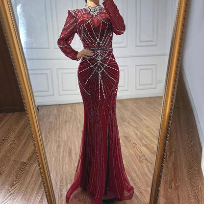 Modest Caramel High Collar Evening Dress for Wedding Guest LA73203 - SERENE HILL