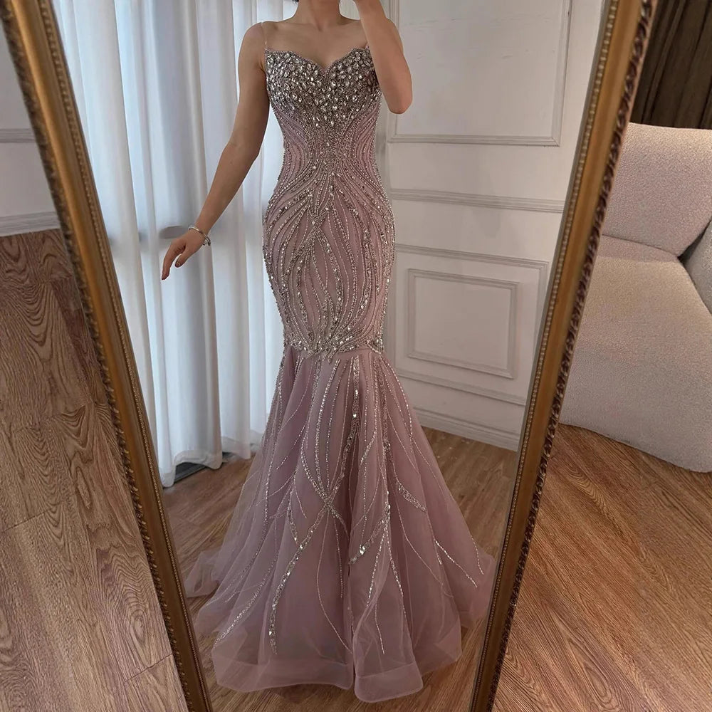 Luxury Pink Beaded Mermaid Evening Dress LA73124 - SERENE HILL