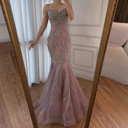 Luxury Pink Beaded Mermaid Evening Dress LA73124 - SERENE HILL