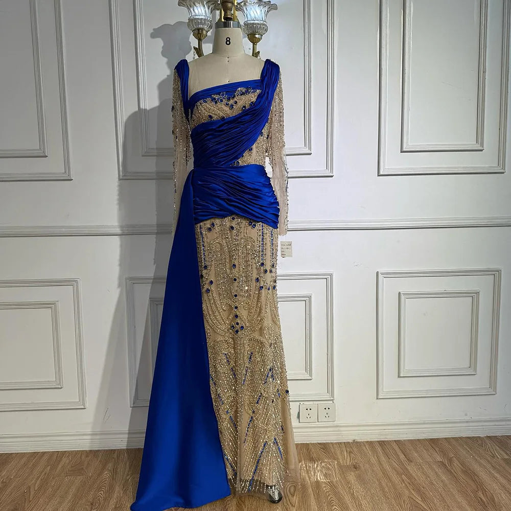 Luxury Royal Blue Velvet Beaded Mermaid Evening Dress LA72988 Royal Blue / 12