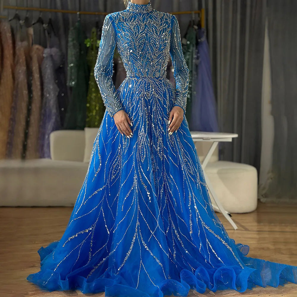 Muslim Formal blue A-Line Beaded Evening Dress LA72302A - SERENE HILL