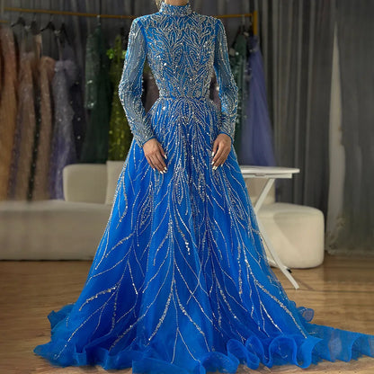 Muslim Formal blue A-Line Beaded Evening Dress LA72302A - SERENE HILL
